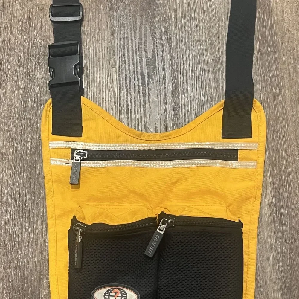 Vintage GUESS Sling Bag Shoulder Crossbody Yellow RARE Cargo Unisex Utility Pack